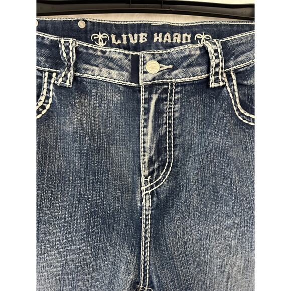 Live Hard Jeans 16 Womens Thick Stitch Concert Rock Embellish - Picture 5 of 11